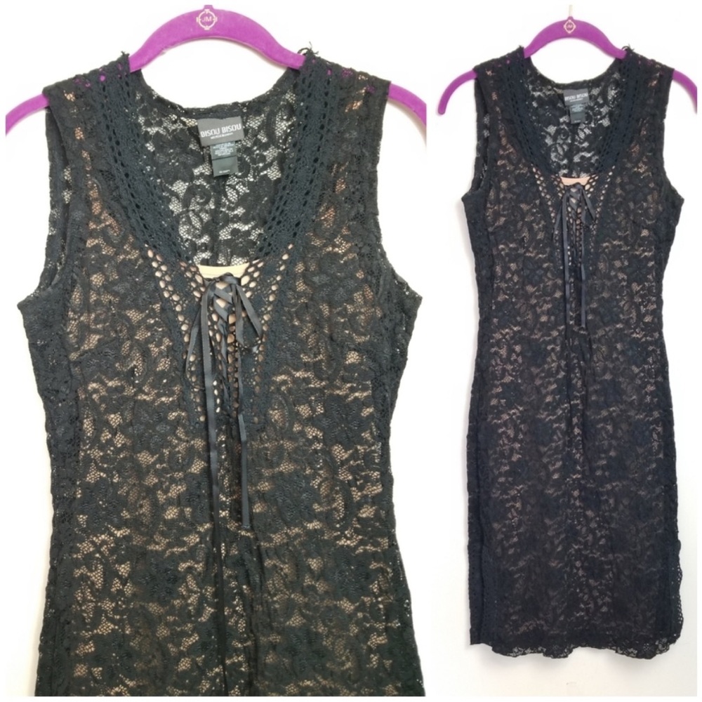 BISOU BISOU Black Lace Midi Cocktail Dress - Picture 1 of 6